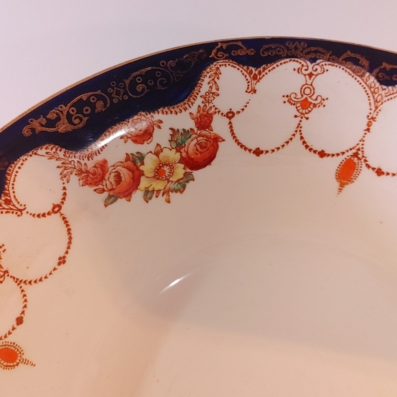 Myott Rosemary Bowl Pattern of rust and yellow flower, cobalt blue. - Picture 2 of 5